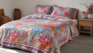 Bassetti Plaid mit Blumenmuster auf Schlafzimmerbett Symbolbild (NF)