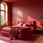 Designbett in Weinrot