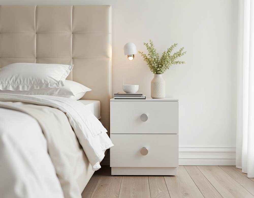 Nachttisch in weißen Hochglanz