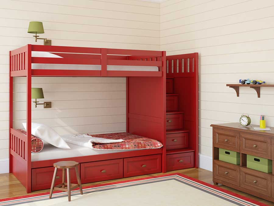 Doppelstockbett Etagenbett in Rot für kleine Räume (de.depositphotos.com)